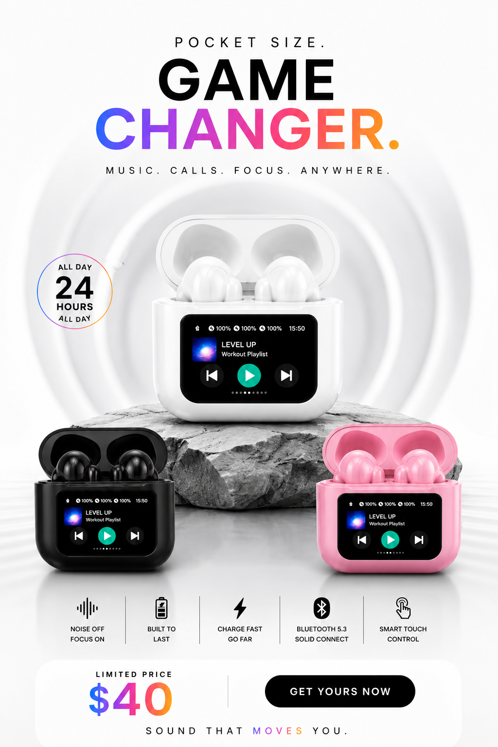 ANC Supernova Air Buds – Smart Touchscreen Wireless Earbuds (iPhone 17 Pro Compatible)